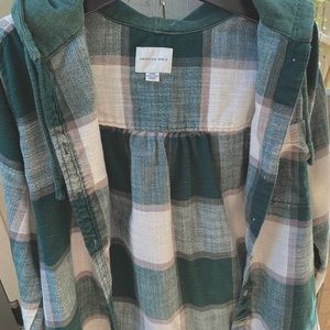 American Eagle Plaid Flannel With Hood